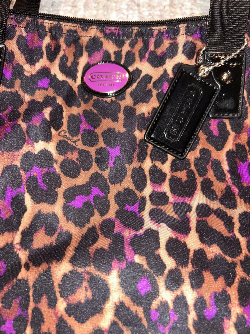 LIKE NEW Coach Nylon Weekender Ocelot Print Tote with Snap-in Pouch - Picture 6 of 16